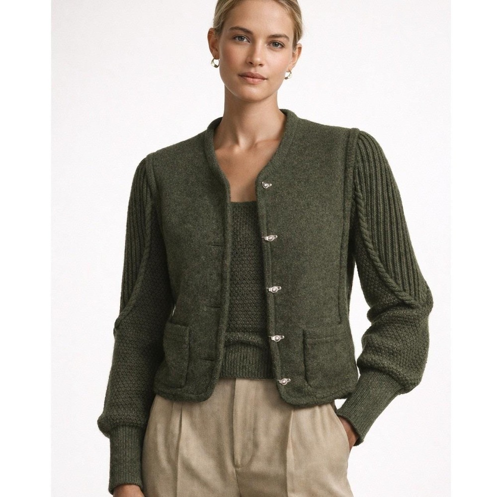 Geiger Pure‎ Wool Austrian Trachten Cardigan Green EU 36